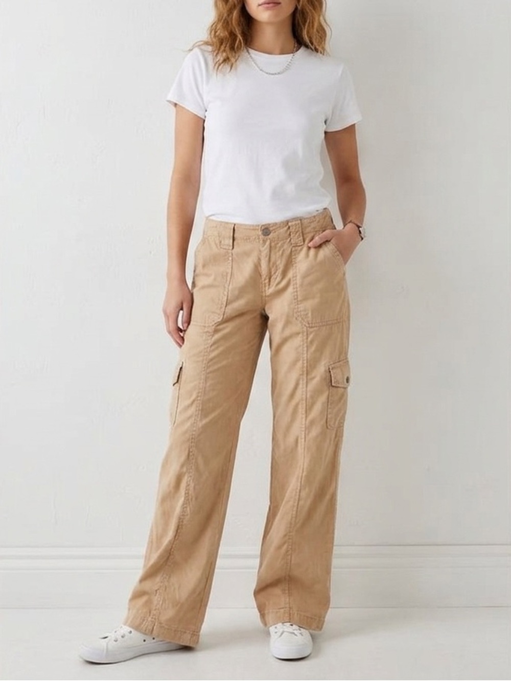 ✨ REFUGE Beige Cargo Pants 🌾 Y2K Utility Streetwear Trousers ⚡ Relaxed Fit❤️
